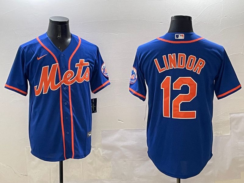 Men New York Mets #12 Lindor Blue Game 2025 Nike MLB Jersey style 1